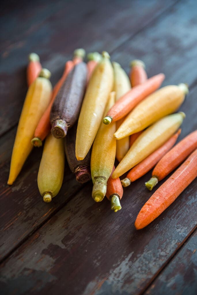 Multicolor carrots ready for making oven roasted carrots