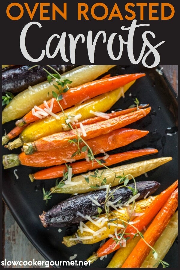 Who doesn’t love simple side dishes? These Oven Roasted Carrots are drizzled with a delicious honey butter sauce for the perfect side to almost any meal. #carrots #vegetables #sidedish #slowcookergourmet #wholefoods #realfood