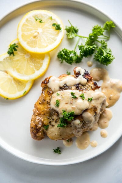 Slow Cooker Chicken Thighs with Creamy Lemon Sauce - Slow Cooker Gourmet