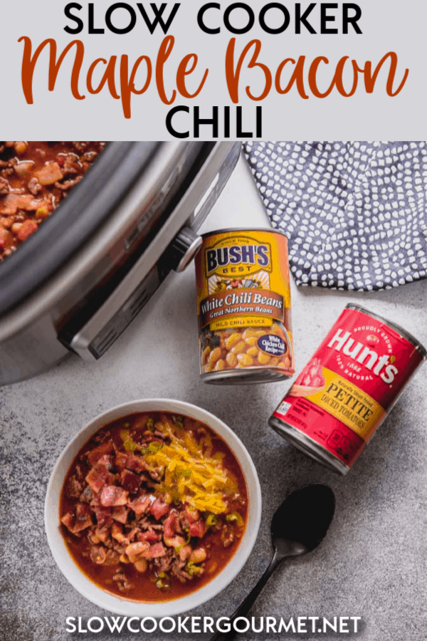 Looking for a chili recipe that is simple to make yet turns up the flavor dial by several notches? This Slow Cooker Maple Bacon Chili will have you craving chili for dinner every day! #as #chilipride #slowcookergourmet #slowcooker #chilirecipe #slowcookerchili