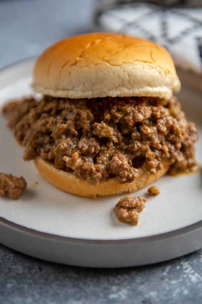 Philly cheesesteak sloppy Joes on hamburger bun