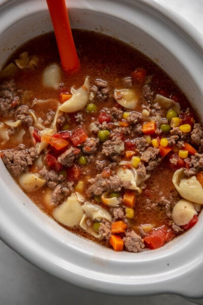 slow cooker with vegetable beef soup