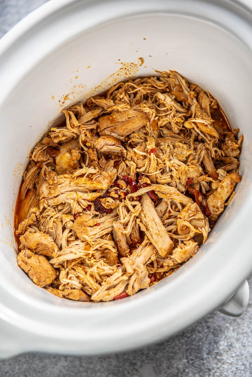 beer braised chipotle chicken shredded in slow cooker