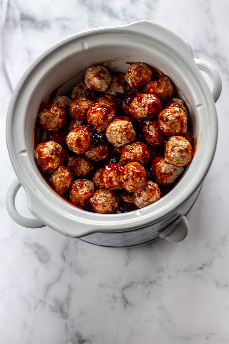 grape jelly meatballs in round slow cooker