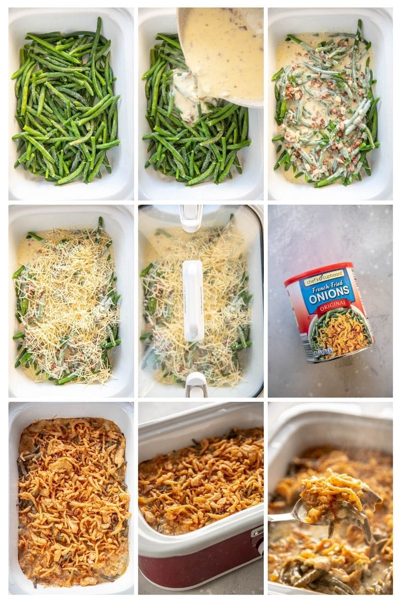 step by step collage making green bean casserole in slow cooker