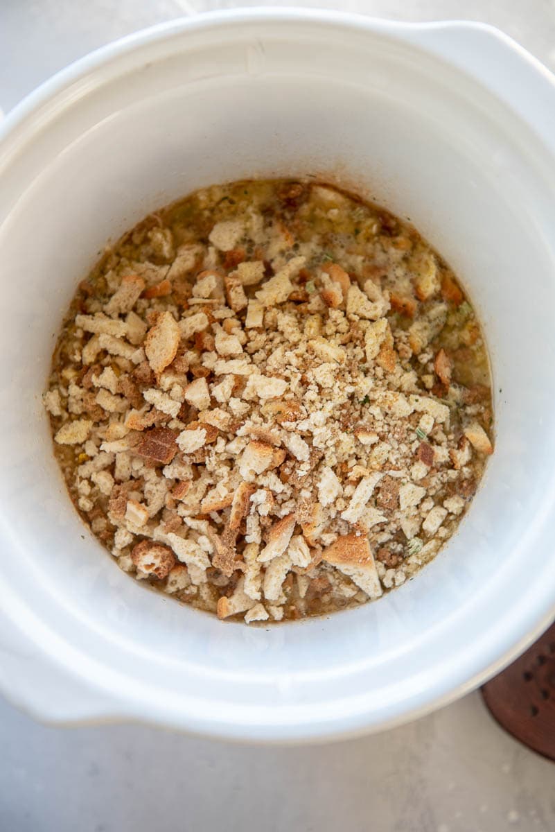 uncooked stuffing mix in slow cooker