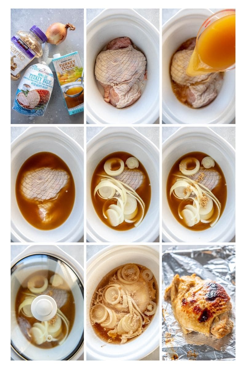 step by step photo collage making slow cooker turkey breast