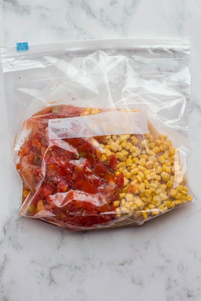 spicy chicken soup ingredients in freezer bag