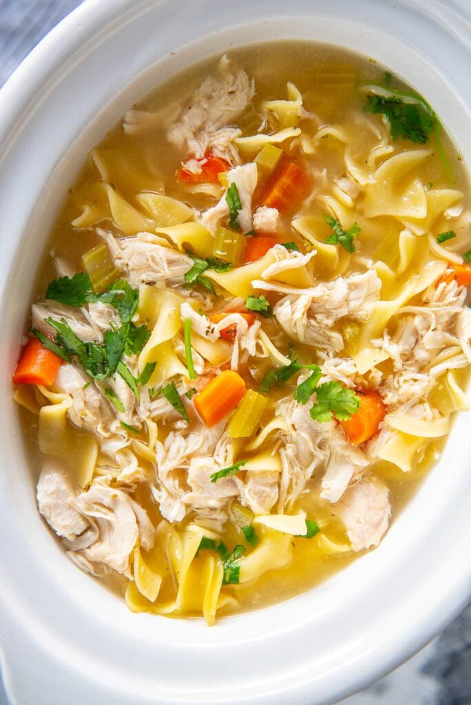 slow cooker with chicken noodle soup