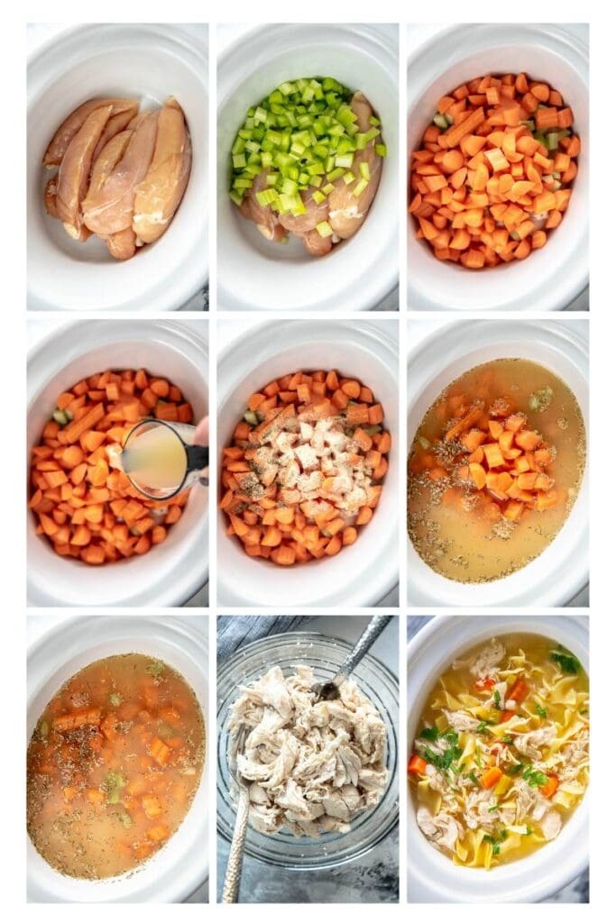step by step collage making slow cooker chicken noodle soup