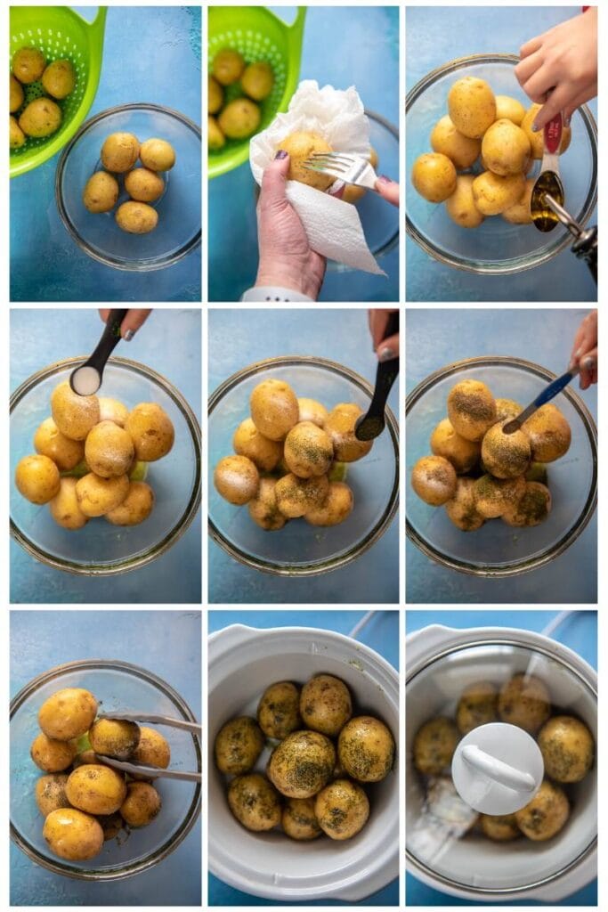 step by step collage making baby potatoes for slow cooker