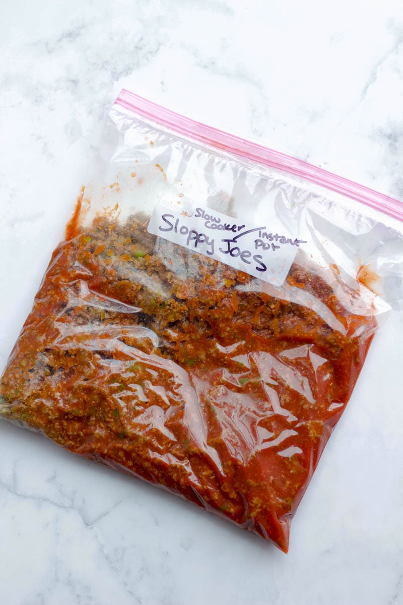 prepared sloppy joes in freezer bag for meal prep