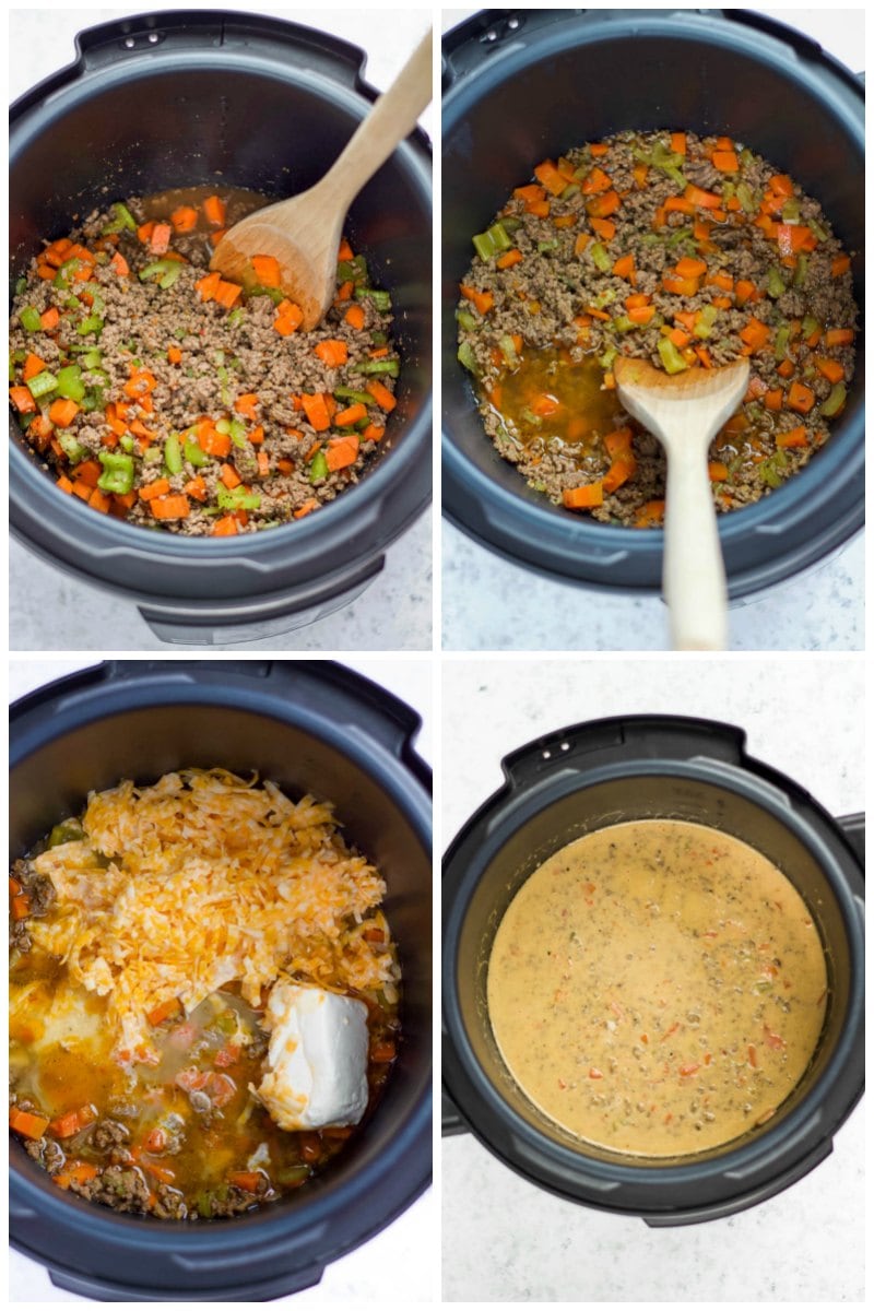 step by step making cheeseburger soup