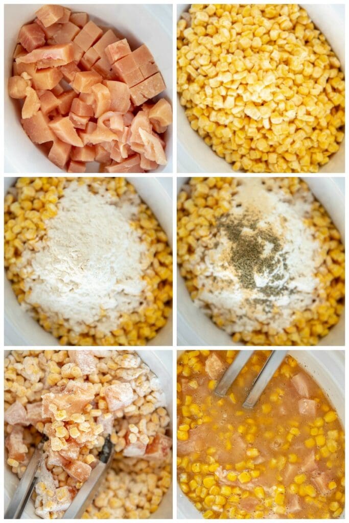 step by step collage making slow cooker chicken corn chowder