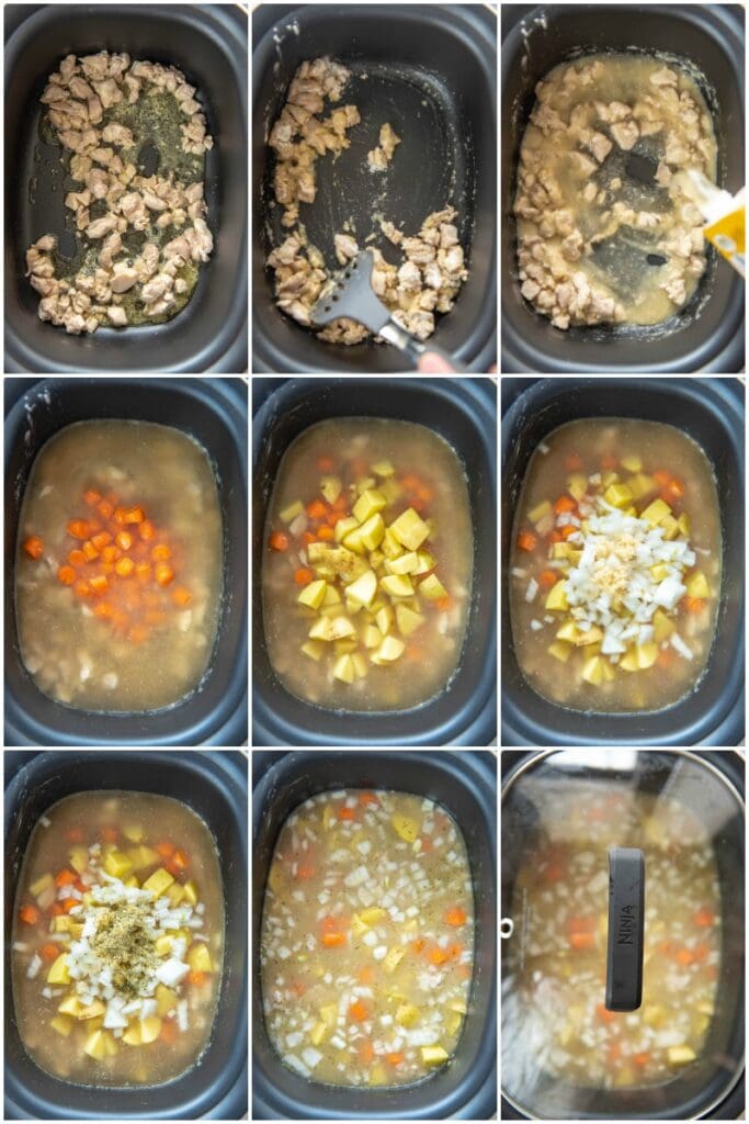 step by step making slow cooker chicken stew