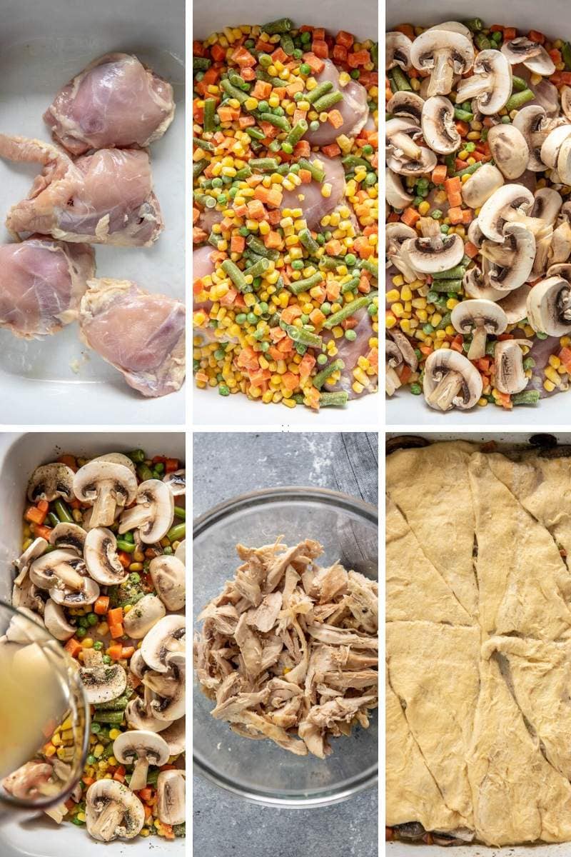 step by step collage making chicken pot pie in the slow cooker