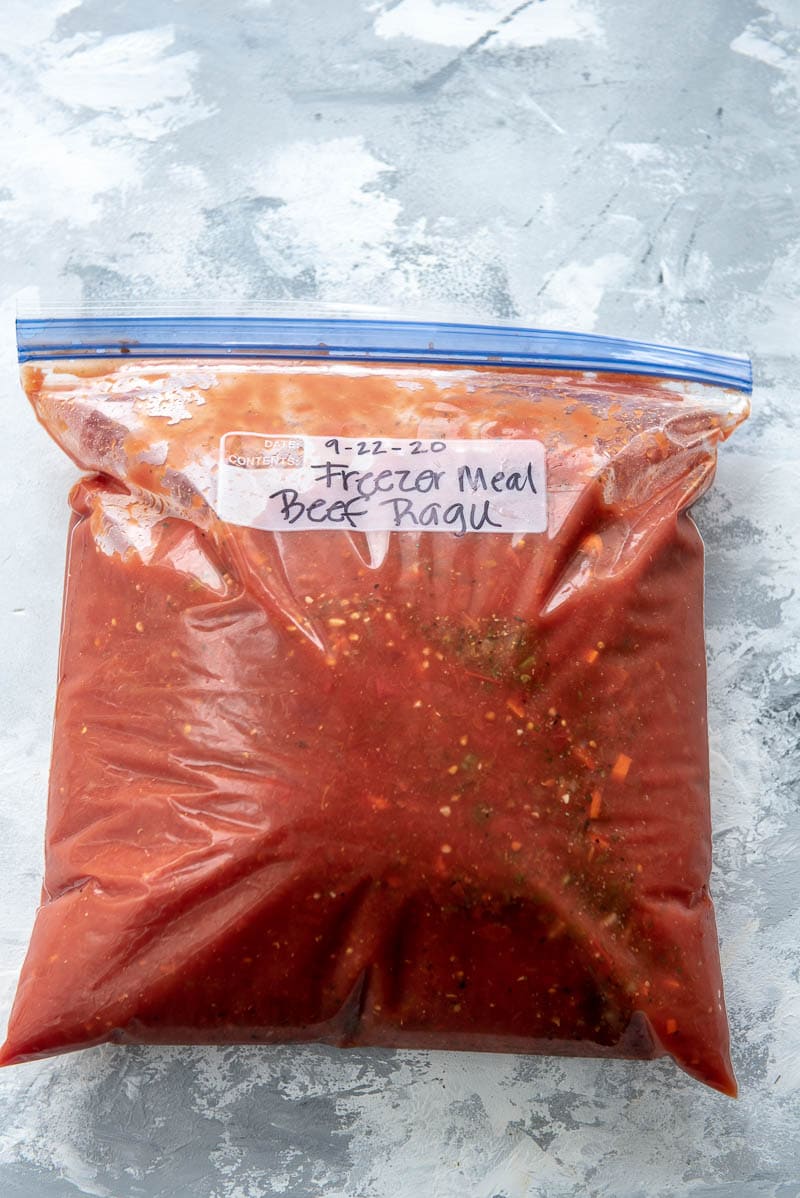 beef ragu in a freezer bag