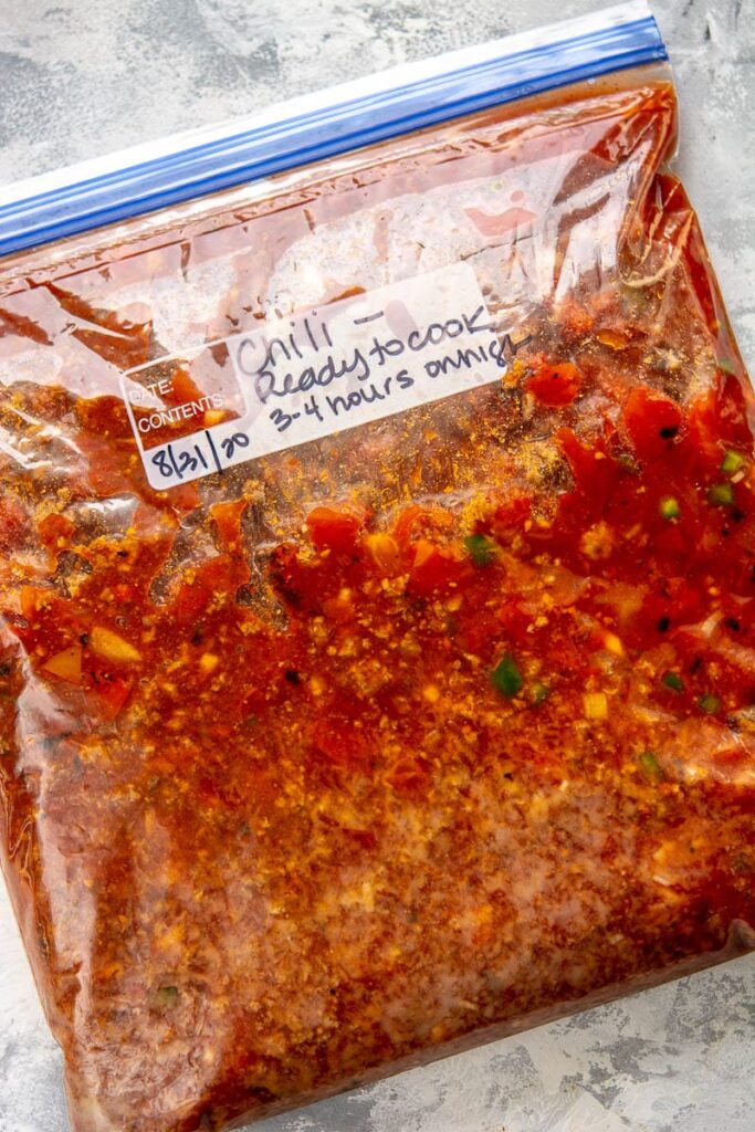 zipper bag filled with chili