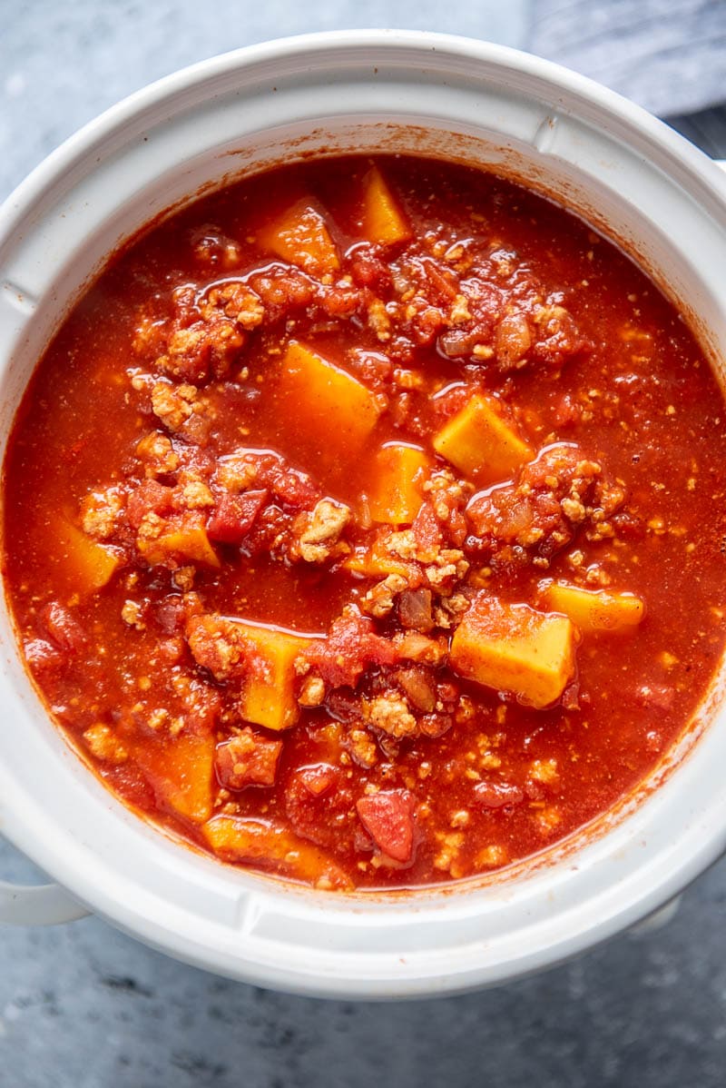 turkey and sweet potato chili in slow cooker