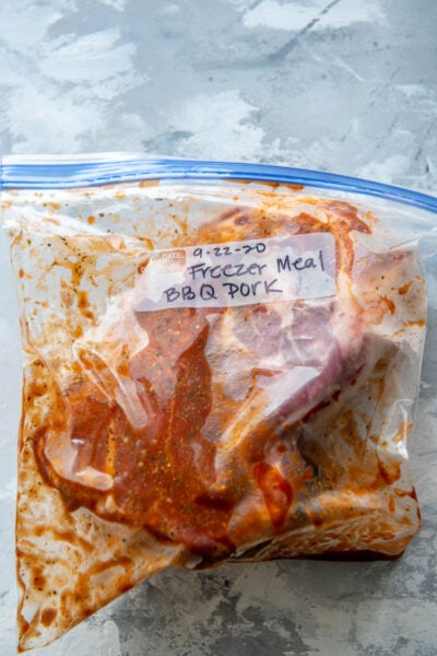 bbq pork in a freezer bag