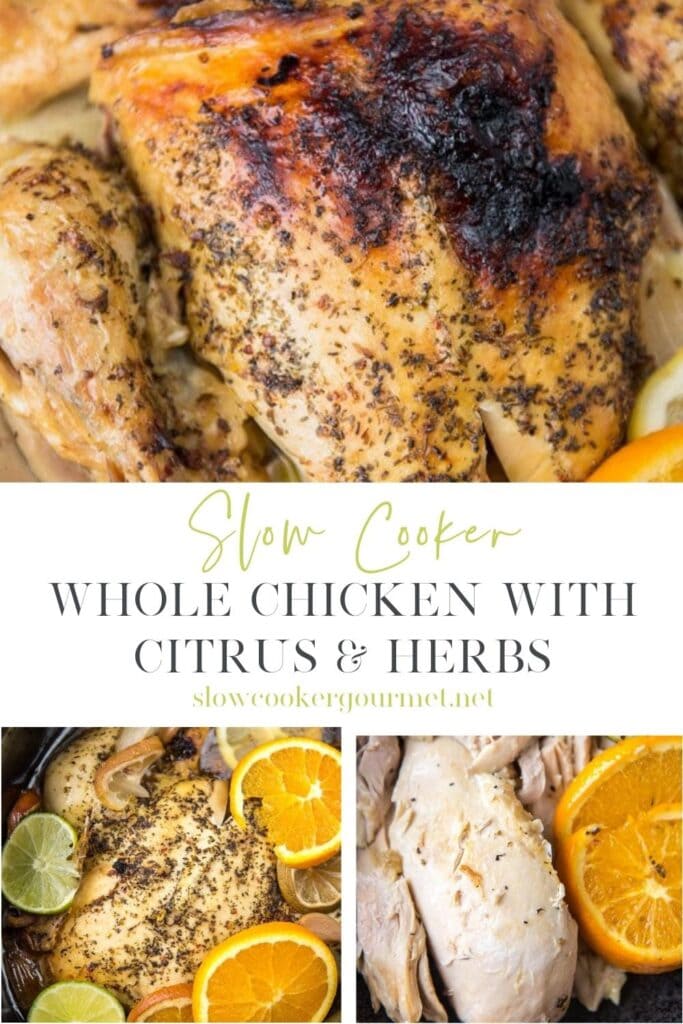 Slow Cooker Whole Chicken with Garlic + Herbs - Ella Claire & Co.