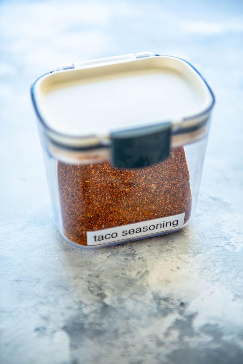 canister of homemade taco seasoning
