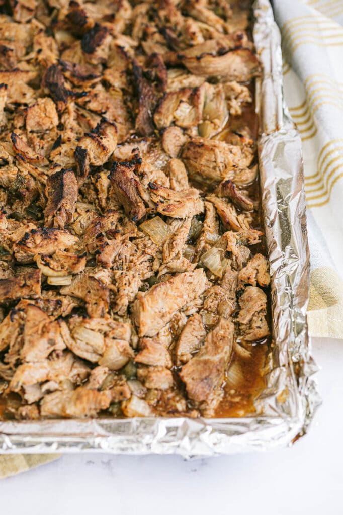 carnitas on a foil lined pan