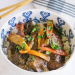closeup of slow cooker korean beef