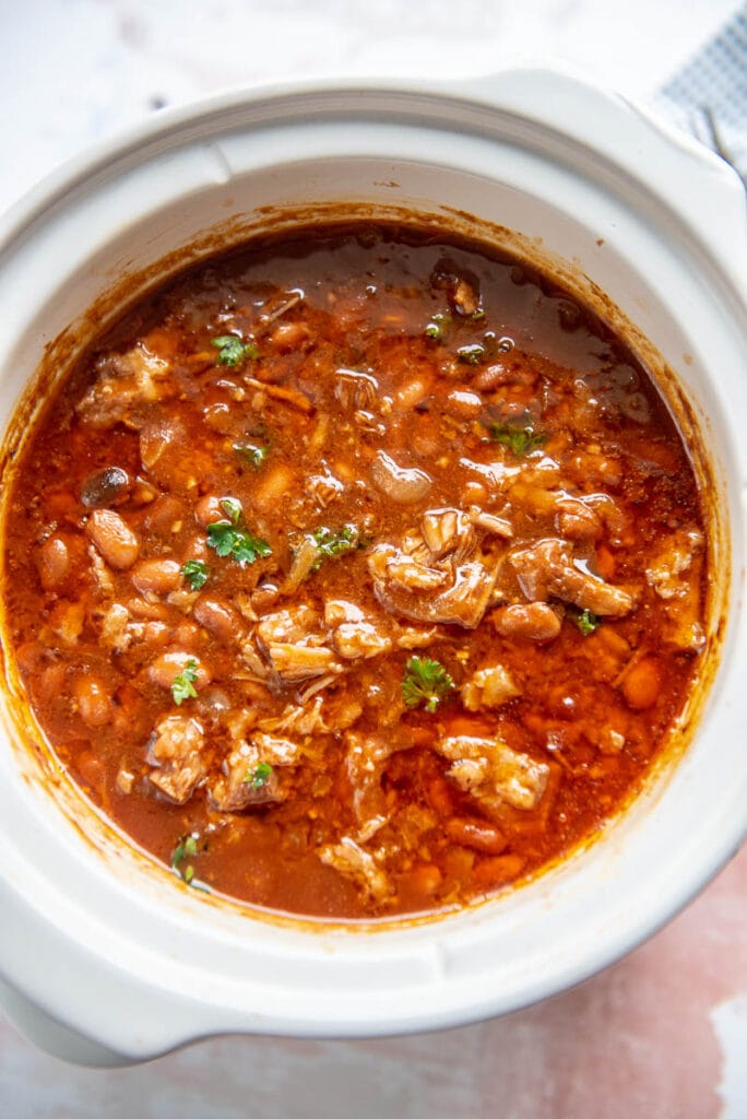 pork and beans in a slow cooker