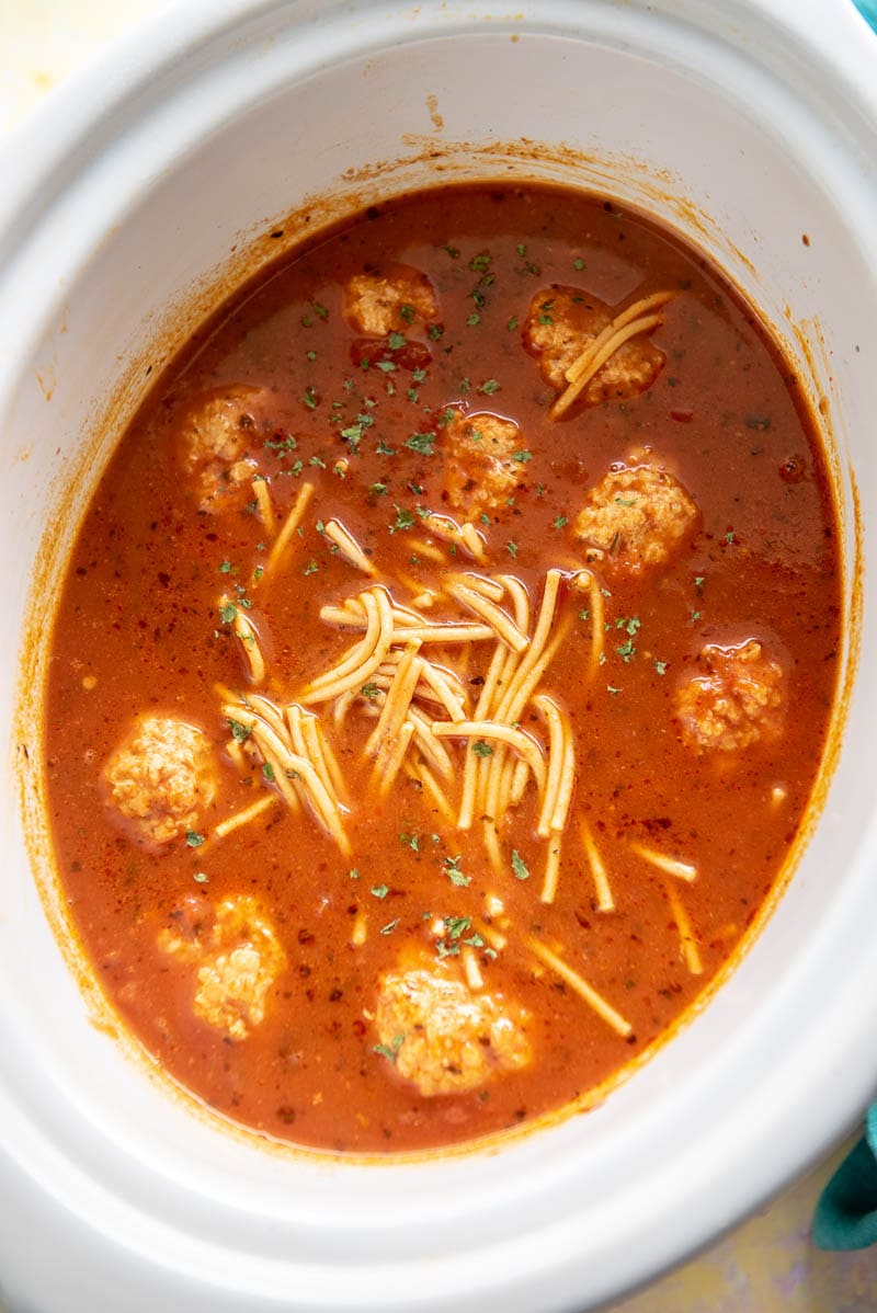 Slow Cooker Spaghetti and Meatball Soup Slow Cooker Gourmet