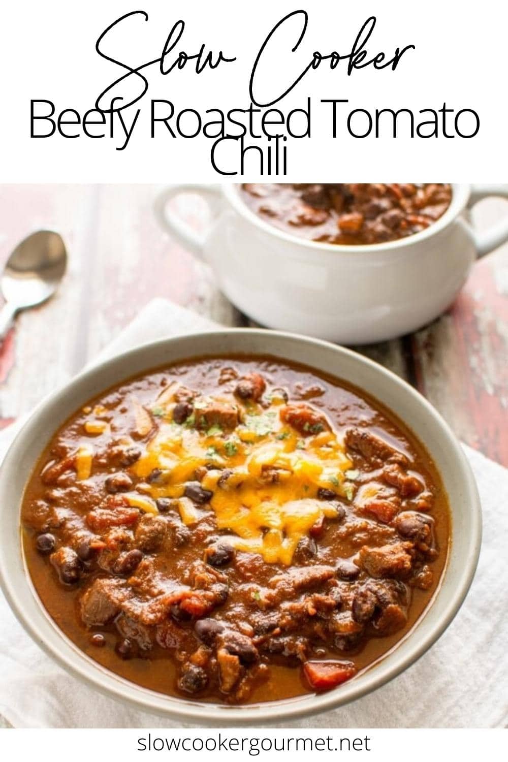 Slow Cooker Beefy Roasted Tomato Chili - Slow Cooker Gourmet