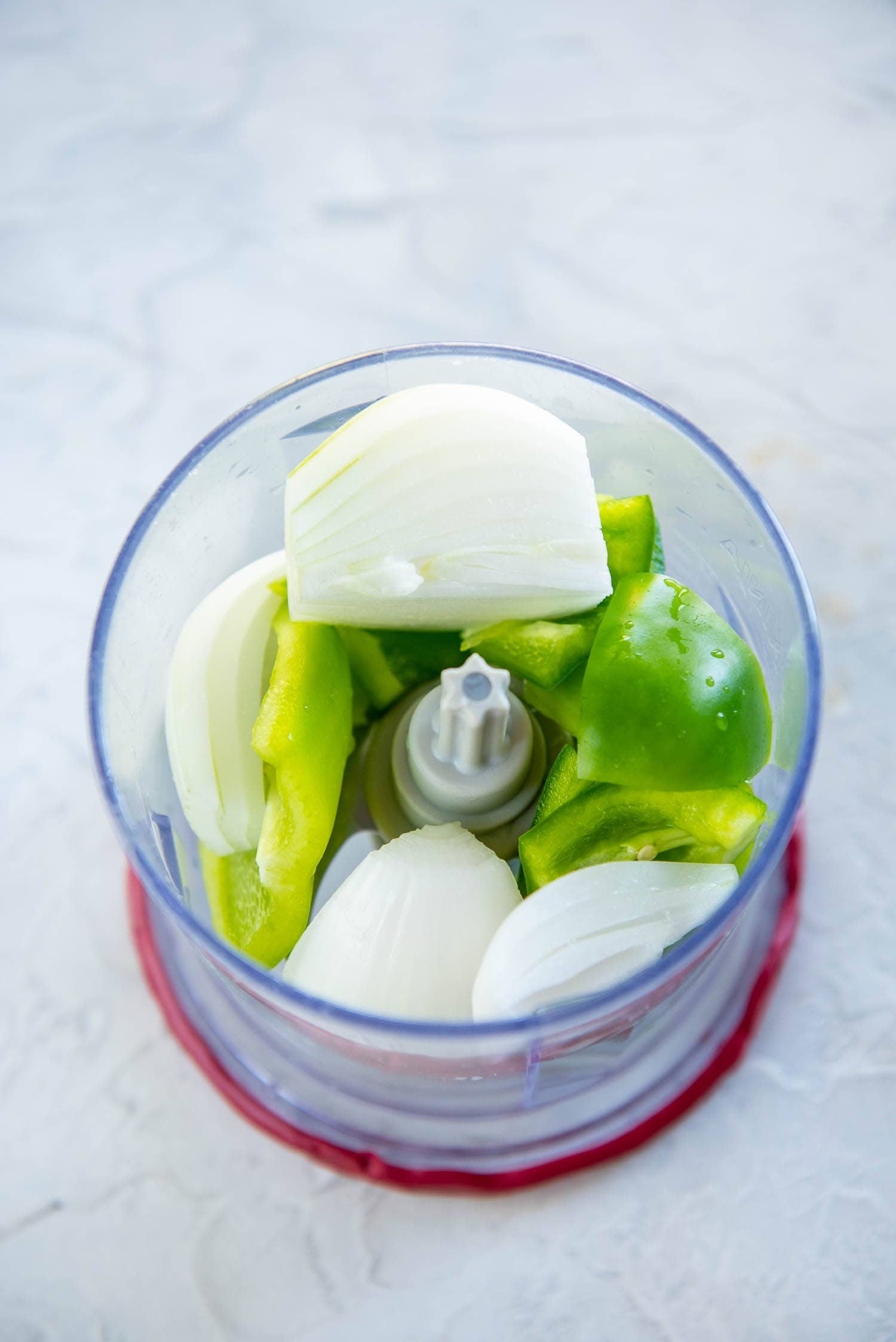 chopper with cut up pepper and onion