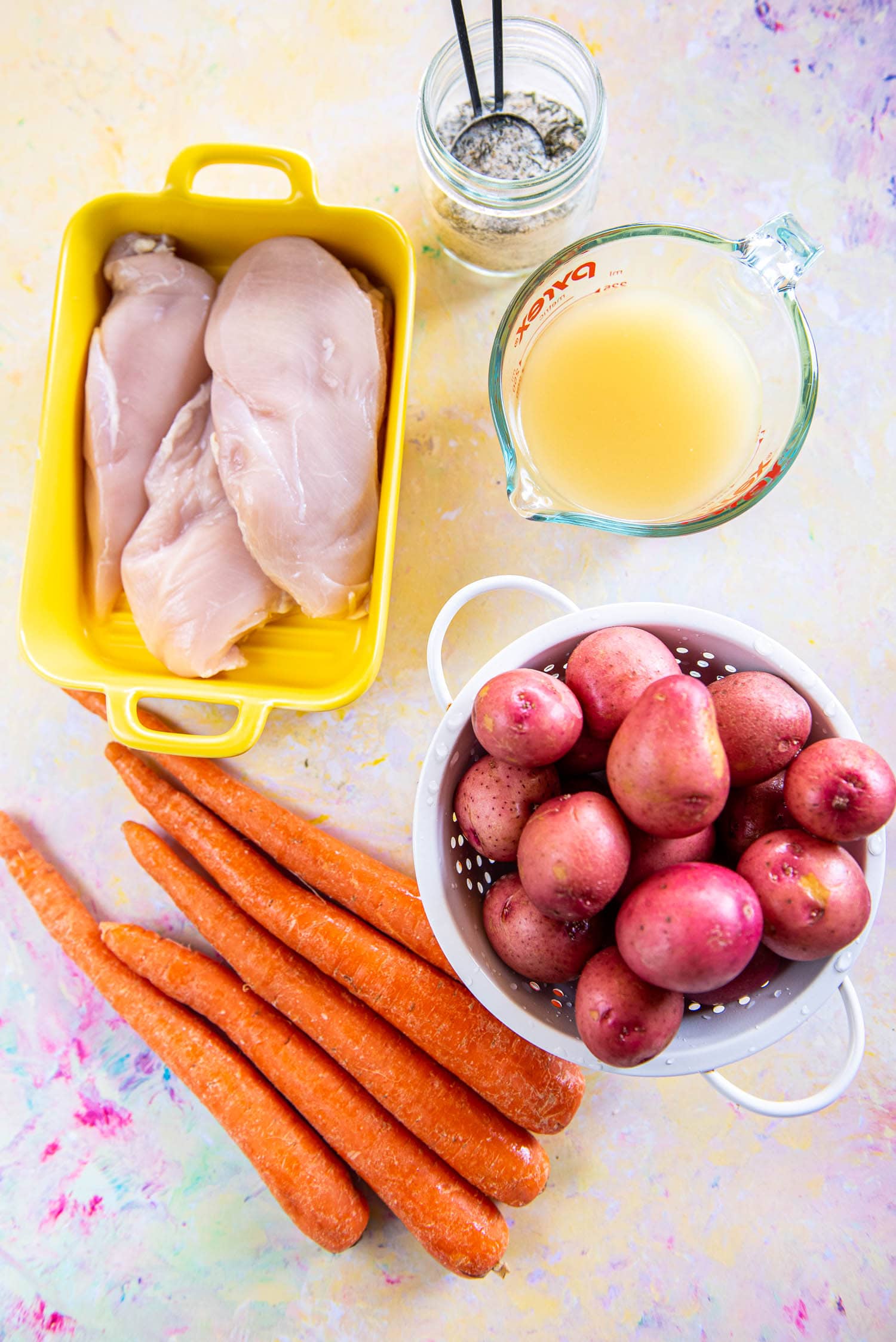 raw chicken, carrots, potatoes, broth and ranch seasoning