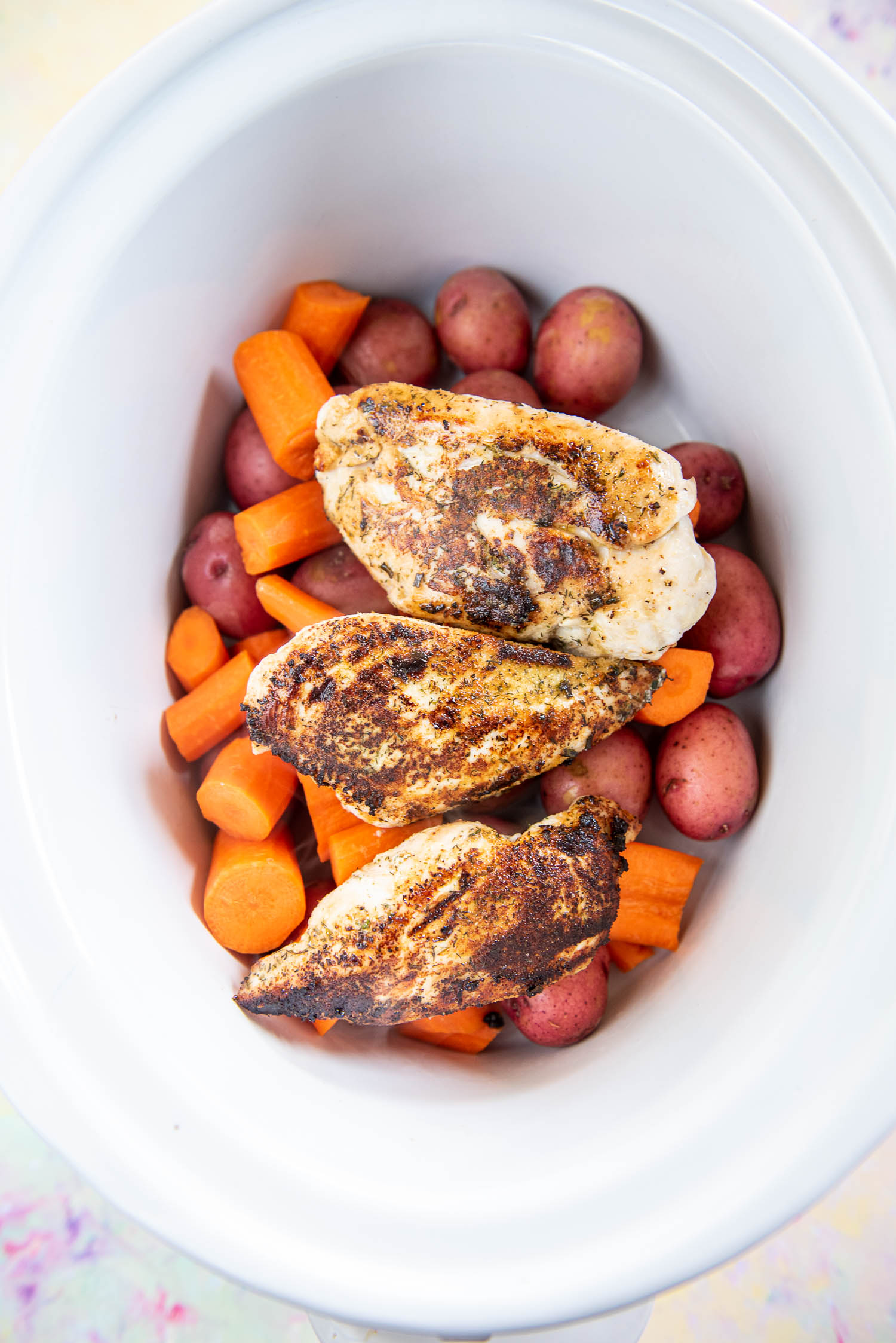 carrots, potatoes and chicken in slow cooker