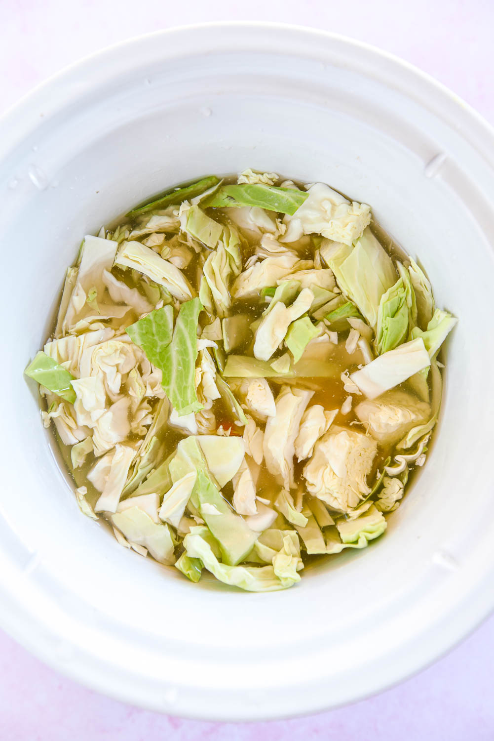 cabbage and broth in slow cooker
