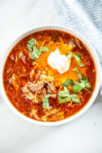 Slow Cooker Pulled Pork Chili served on plate