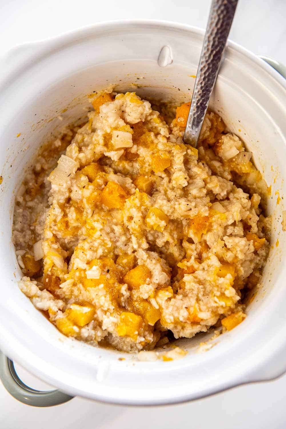 Slow Cooker Butternut Squash Risotto cooking in slow cooker