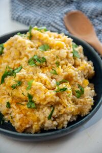 Slow Cooker Butternut Squash Risotto garnished and served on plate