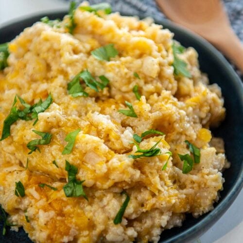 Slow Cooker Butternut Squash Risotto garnished and served on plate