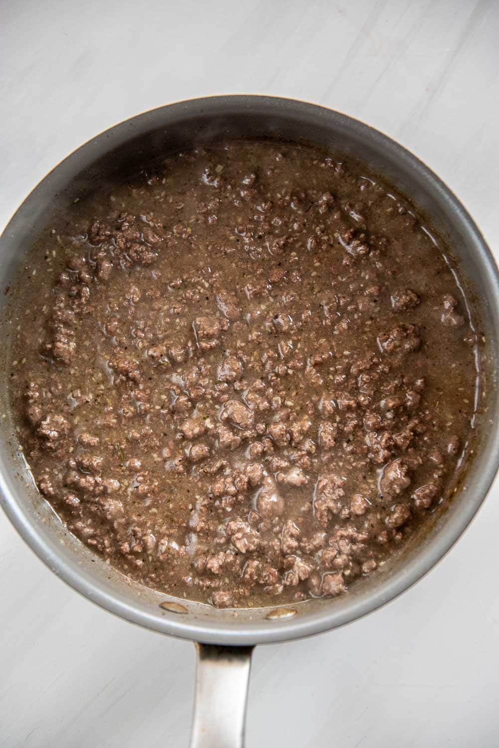 ground beef cooked and thickened in skillet