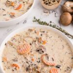 Large bowl of Slow Cooker Chicken and Wild Rice Soup served