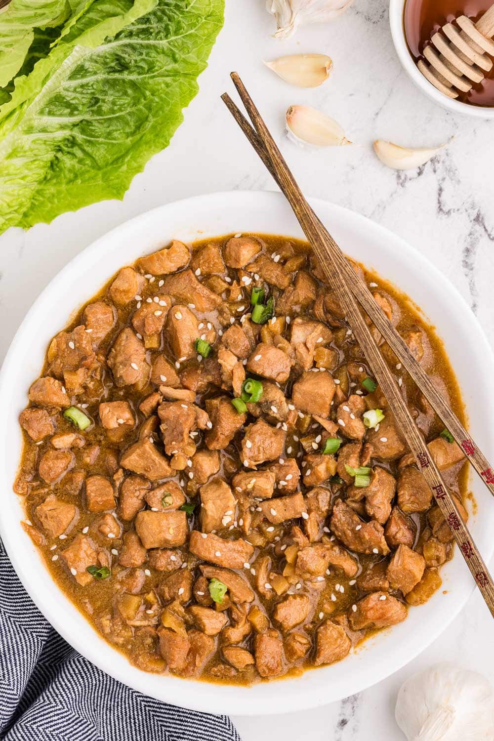 Slow Cooker Honey Garlic Chicken served on large dish
