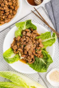 Slow Cooker Honey Garlic Chicken served on romaine lettuce