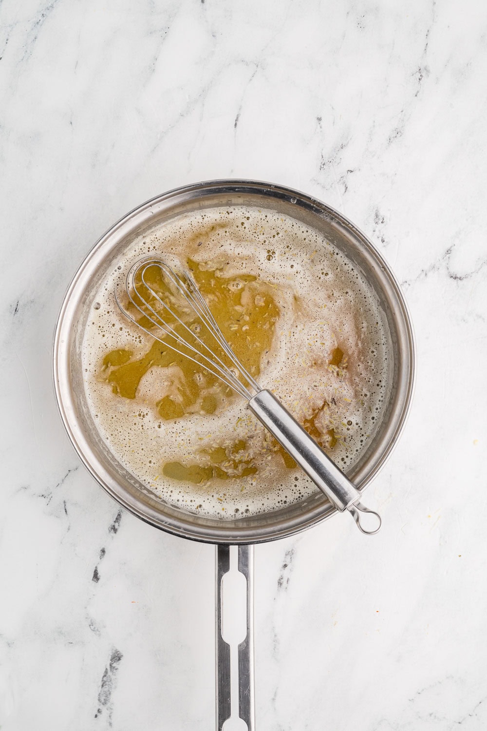 Whisk as butter melts and starts to develop little brown specs and a nutty smell