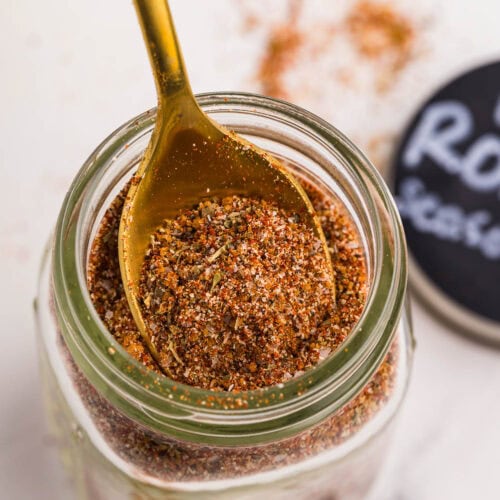 Easy Pot Roast Seasoning Recipe in jar with spoon inside