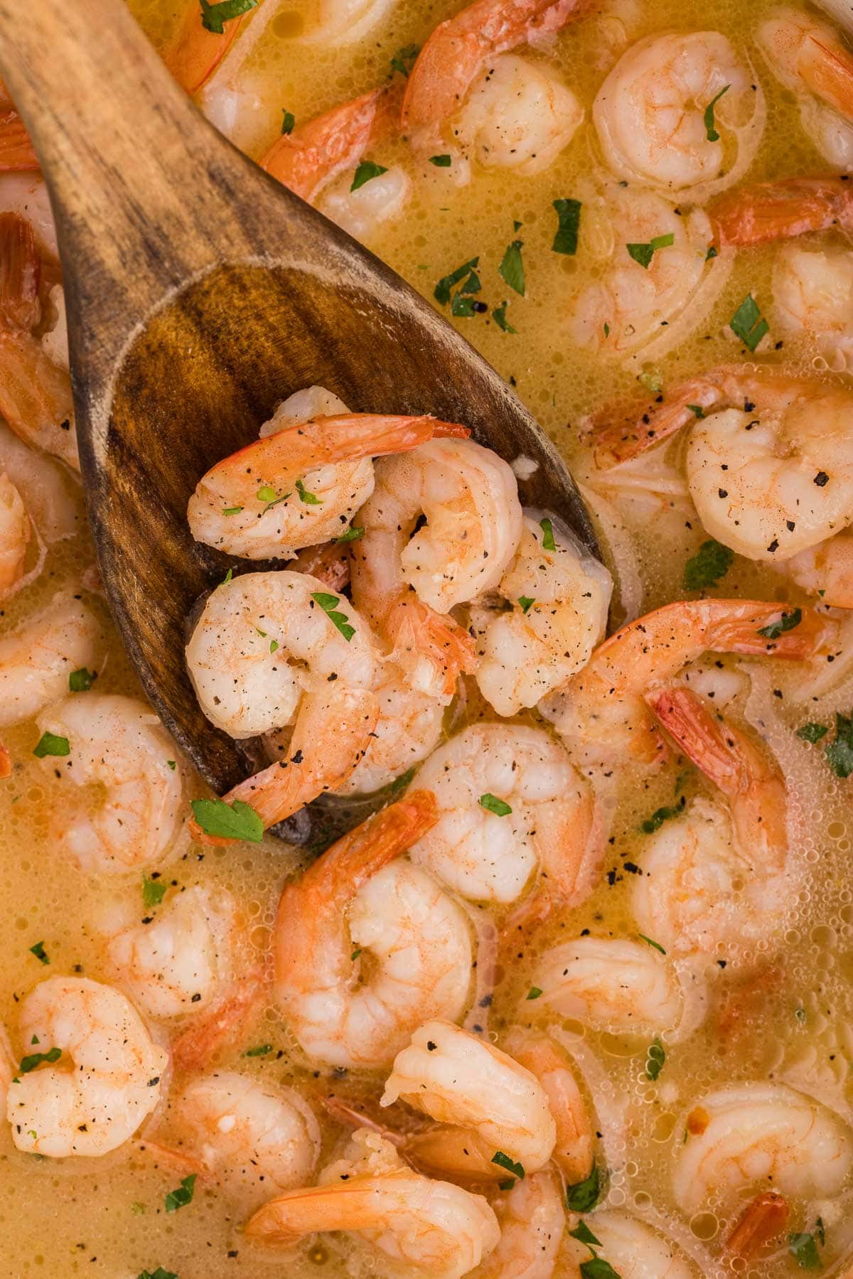 Close up of Slow Cooker Shrimp Scampi