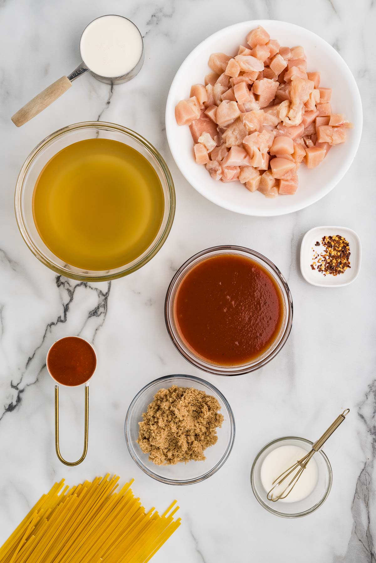 All ingredients to prepare Slow cooker firecracker Chicken on counter ready