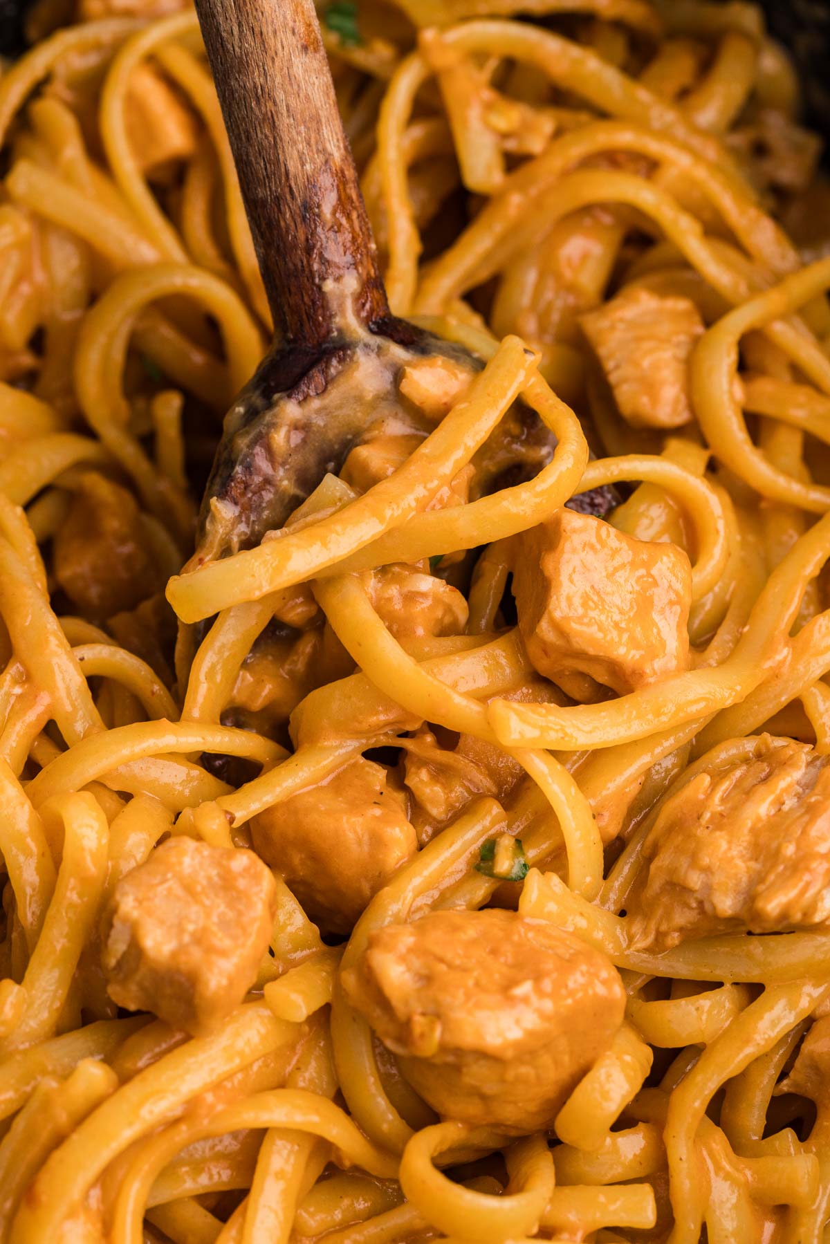 close up of Firecracker Chicken pasta