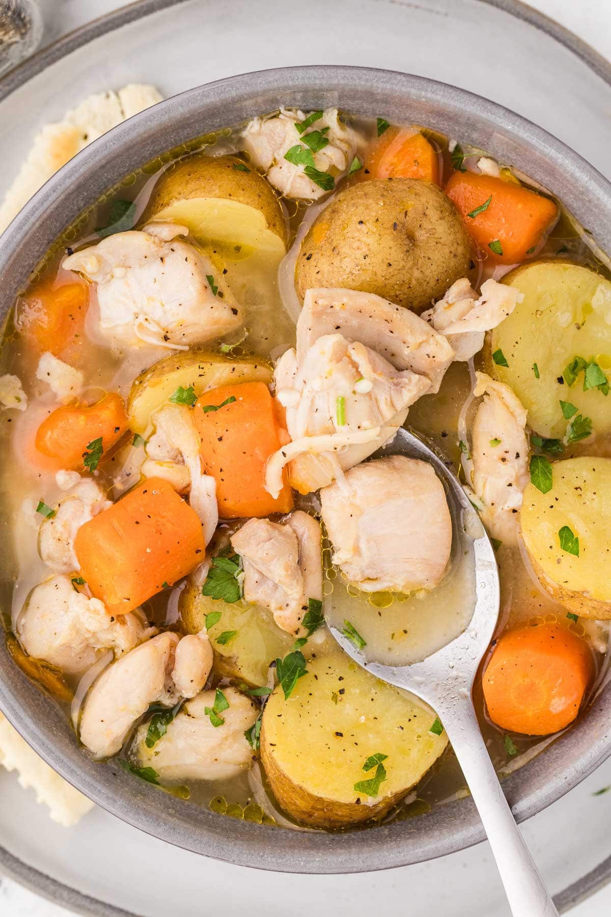 bowl of slow cooker chicken stew