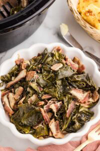 Slow Cooker Collard Greens served with bacon